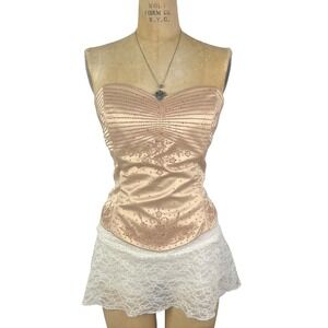 Vintage Coquette Corset Top Beaded Lace Up Back Victorian Regency Fairy Size XL